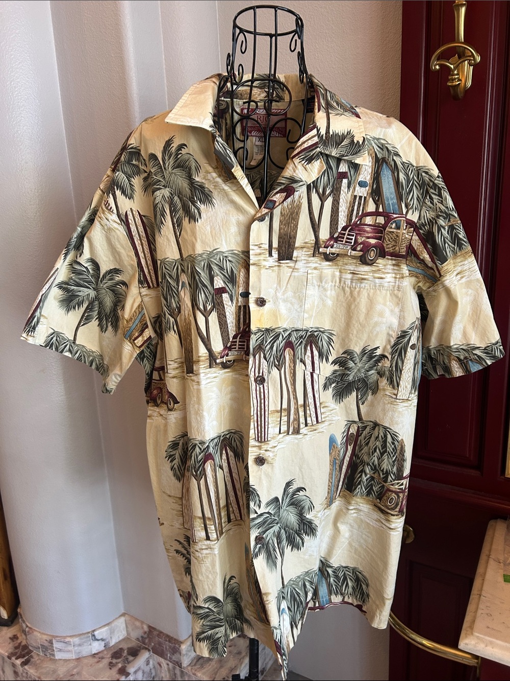 Men's Short-Sleeve Hawaiian Shirt - Cream Palm Print